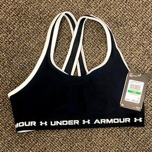 NWT! Under Armour Girls' Crossback Sports Bra / Black & White, Size LG